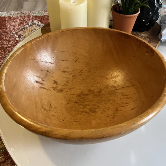 Vintage Farmhouse Primitive Wooden Dough Butter Bowl 12” Rustic Decor Blonde - Picture 7 of 7
